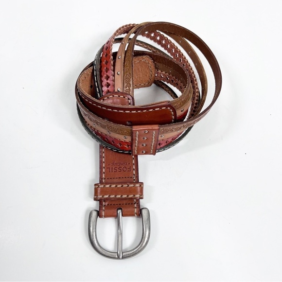 FOSSIL Multi-colored & textured leather belt Y2K - Picture 1 of 8